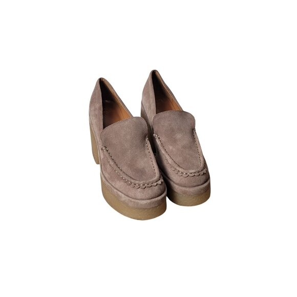 Marc Fisher Mllina Taupe Suede Platform Loafers Size 6.5 Womens Block Heel - Picture 2 of 15